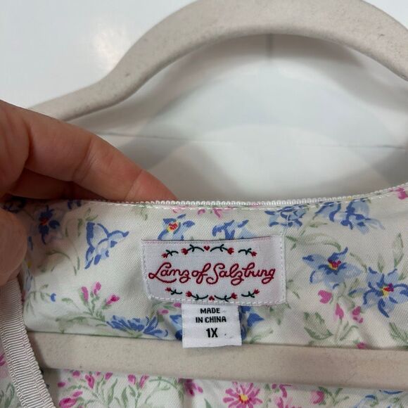 Lanz of Salzburg Dress Women 1X Multicolor Floral Button Up Cotton Floral Belted - Picture 11 of 16